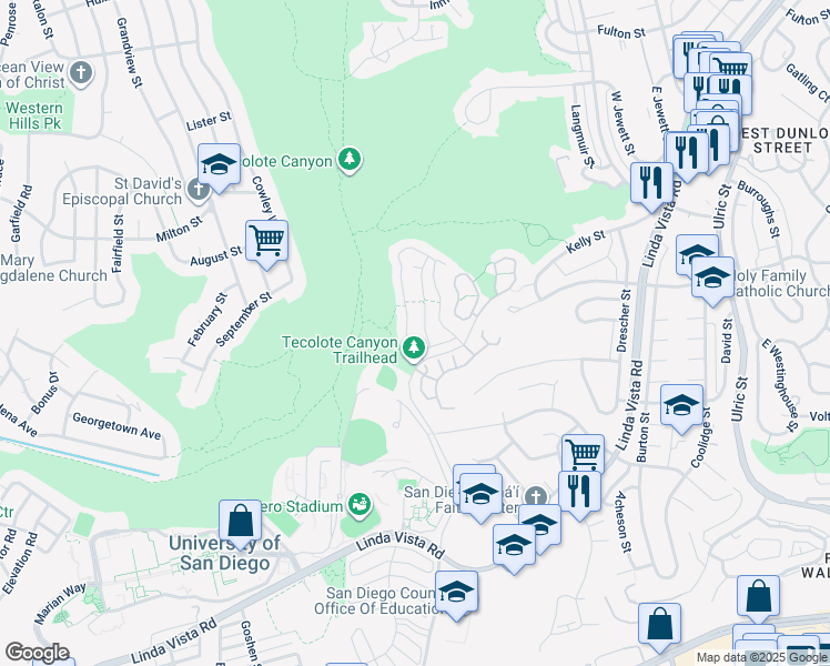 map of restaurants, bars, coffee shops, grocery stores, and more near 6193 Caminito Del Oeste in San Diego