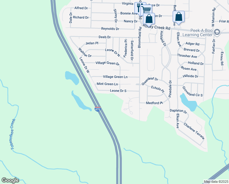 map of restaurants, bars, coffee shops, grocery stores, and more near 2701-2799 Leone Drive South in Macon