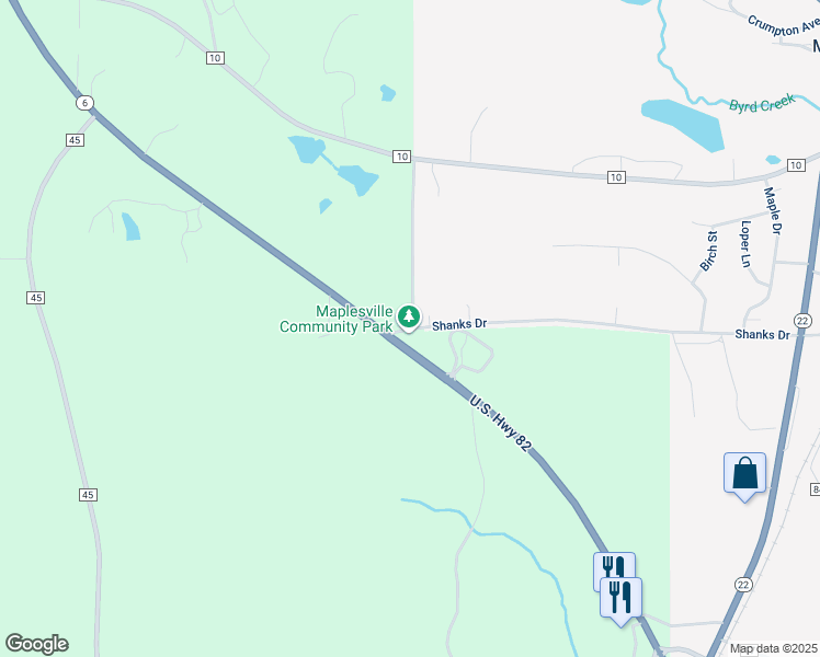 map of restaurants, bars, coffee shops, grocery stores, and more near 768-840 Shanks Drive in Maplesville