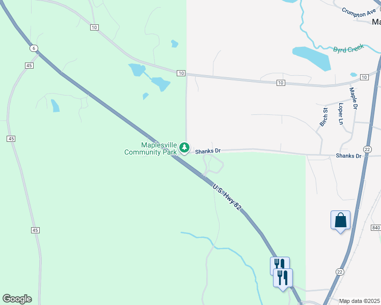 map of restaurants, bars, coffee shops, grocery stores, and more near 768 Shanks Drive in Maplesville