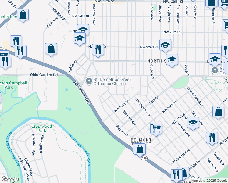 map of restaurants, bars, coffee shops, grocery stores, and more near 1908 Columbus Avenue in Fort Worth