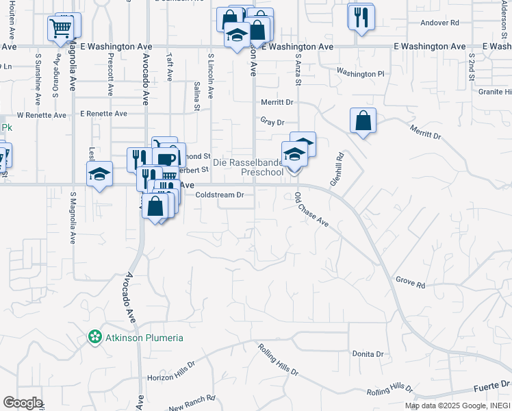 map of restaurants, bars, coffee shops, grocery stores, and more near 1101 South Mollison Avenue in El Cajon