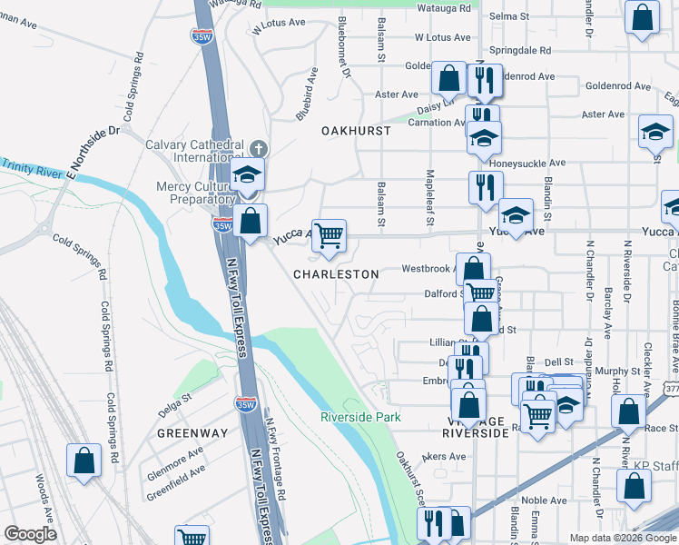 map of restaurants, bars, coffee shops, grocery stores, and more near 1205 Kelpie Court in Fort Worth