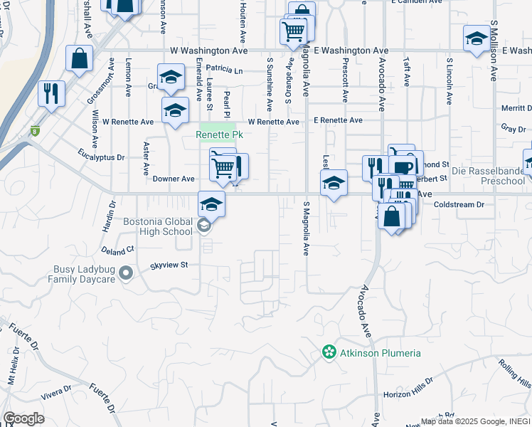 map of restaurants, bars, coffee shops, grocery stores, and more near 379 West Chase Avenue in El Cajon