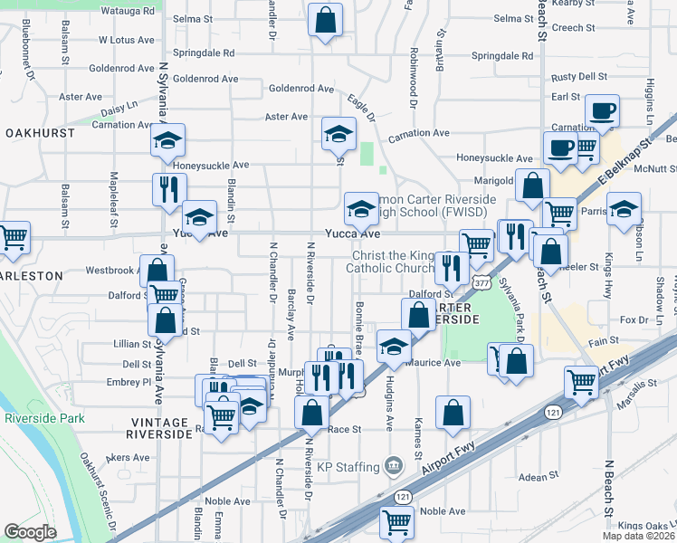 map of restaurants, bars, coffee shops, grocery stores, and more near in Fort Worth