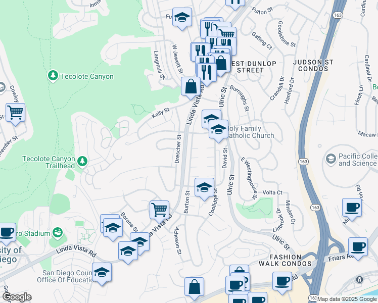 map of restaurants, bars, coffee shops, grocery stores, and more near 1922 Burton Street in San Diego