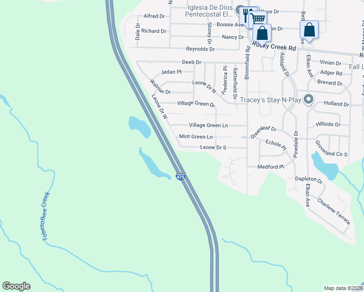 map of restaurants, bars, coffee shops, grocery stores, and more near 5982 Leone Drive West in Macon