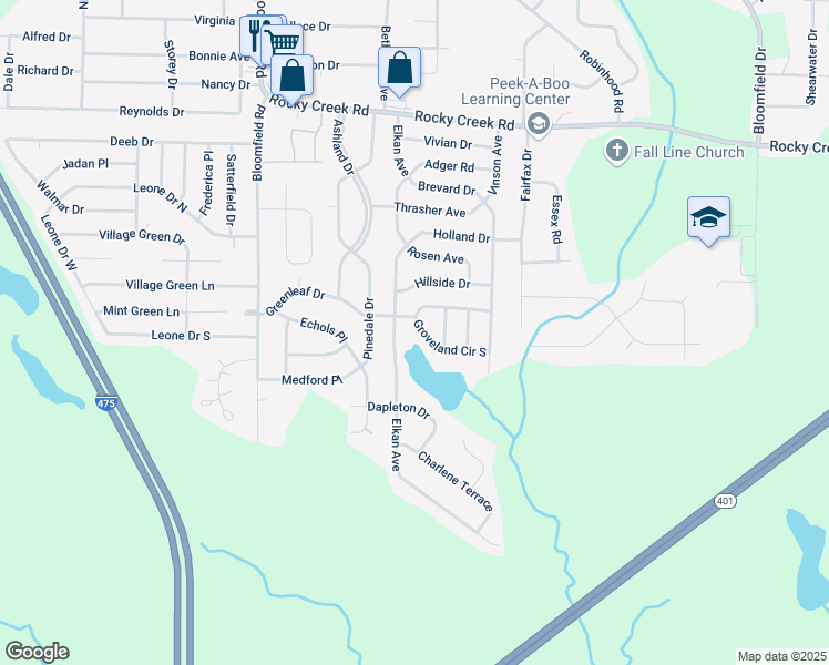 map of restaurants, bars, coffee shops, grocery stores, and more near 2480 Groveland Circle North in Macon