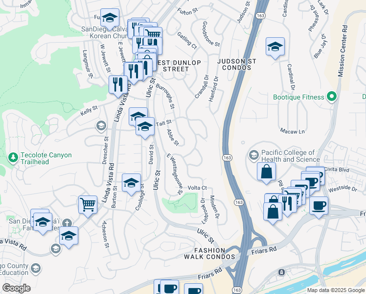map of restaurants, bars, coffee shops, grocery stores, and more near 1906 Abbe Street in San Diego