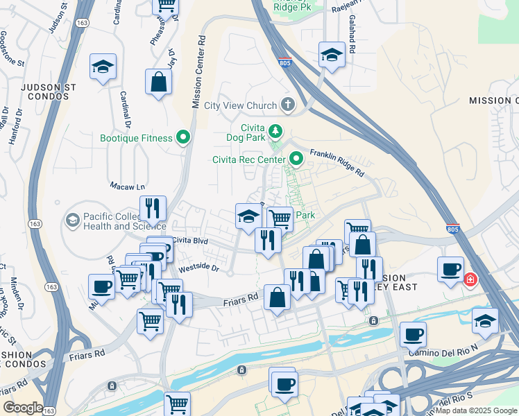 map of restaurants, bars, coffee shops, grocery stores, and more near 7874 Altana Way in San Diego