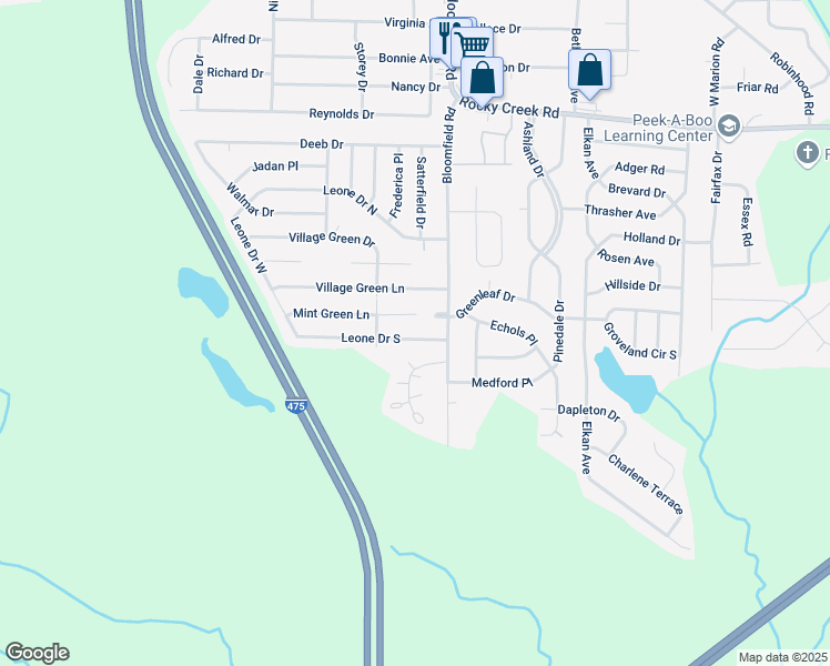 map of restaurants, bars, coffee shops, grocery stores, and more near 2637 Leone Drive South in Macon
