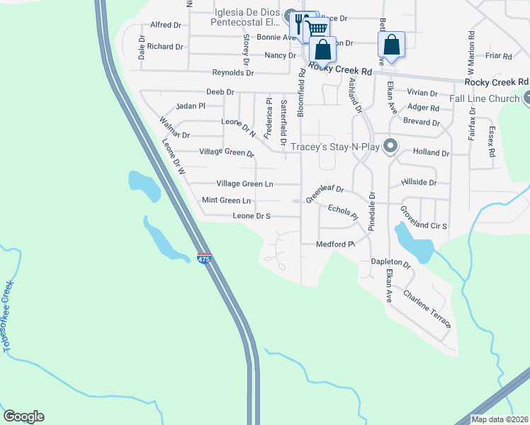 map of restaurants, bars, coffee shops, grocery stores, and more near 5984 Village Green Drive in Macon