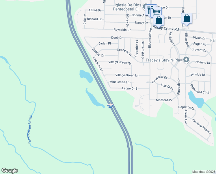 map of restaurants, bars, coffee shops, grocery stores, and more near 5982 Leone Drive West in Macon