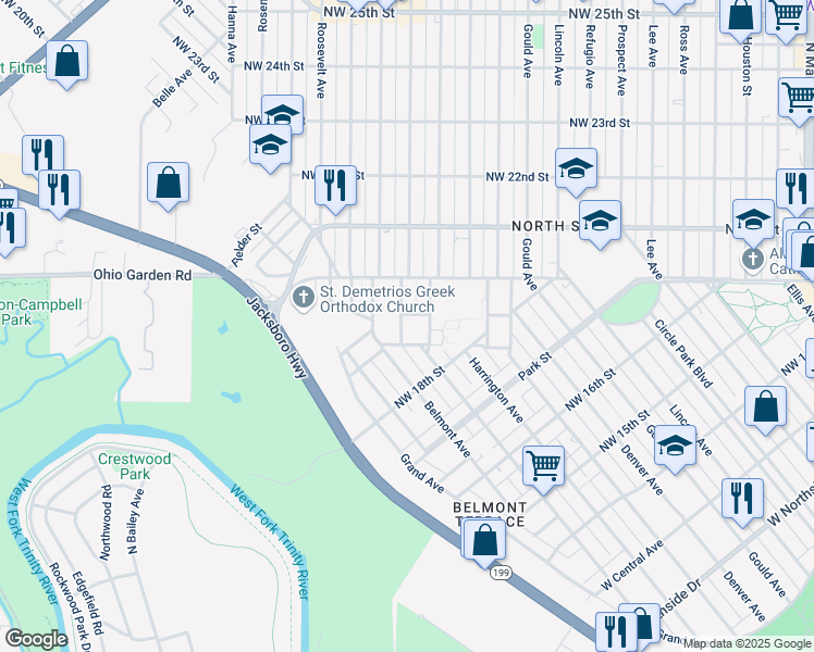 map of restaurants, bars, coffee shops, grocery stores, and more near 1908 Columbus Avenue in Fort Worth