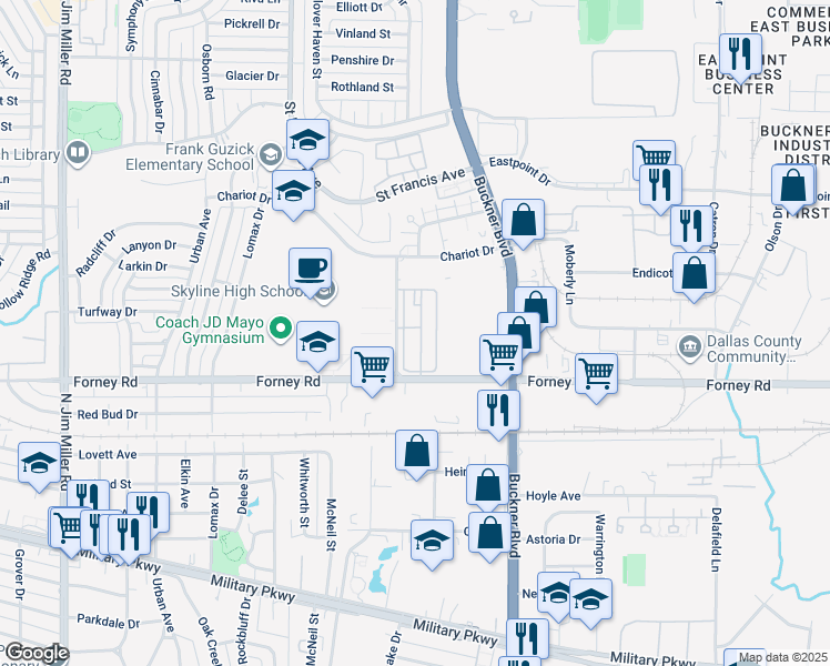 map of restaurants, bars, coffee shops, grocery stores, and more near 4700 Wimbelton Way in Dallas