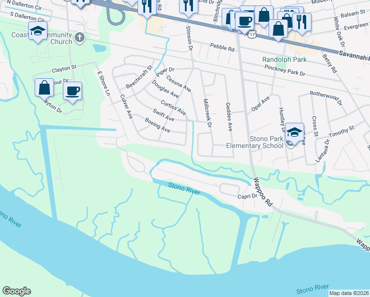 map of restaurants, bars, coffee shops, grocery stores, and more near 1935 Culver Avenue in Charleston