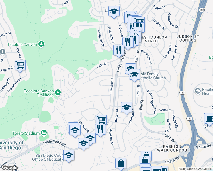 map of restaurants, bars, coffee shops, grocery stores, and more near 6749 South Elman Street in San Diego