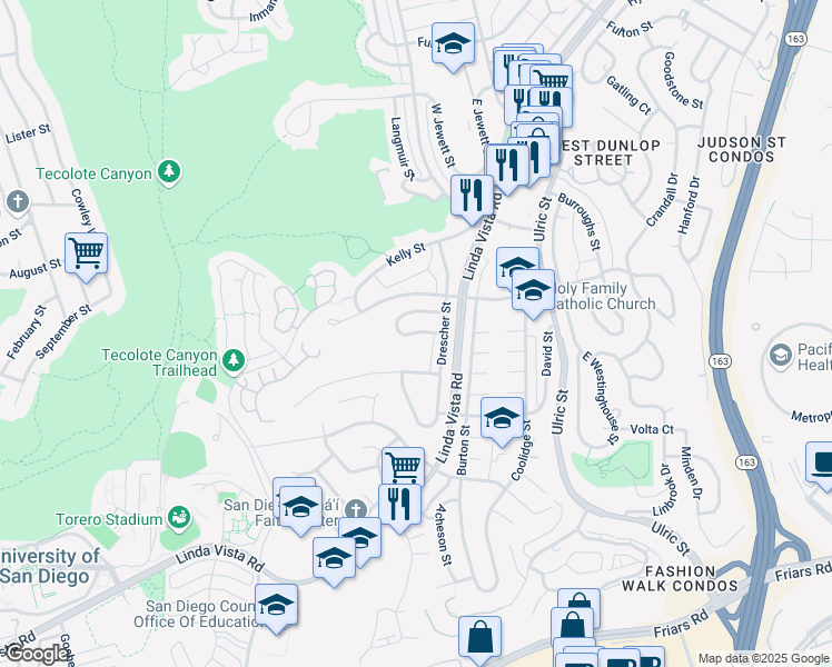 map of restaurants, bars, coffee shops, grocery stores, and more near 6749 South Elman Street in San Diego