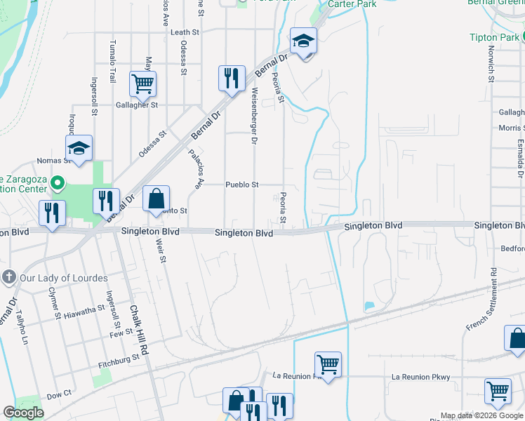 map of restaurants, bars, coffee shops, grocery stores, and more near 3026 Weisenberger Drive in Dallas