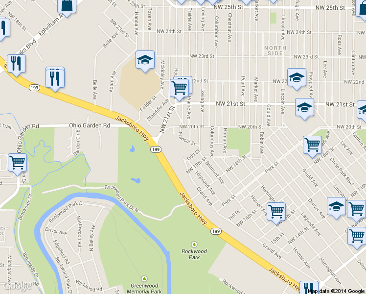 map of restaurants, bars, coffee shops, grocery stores, and more near 1353 Francis Street in Fort Worth