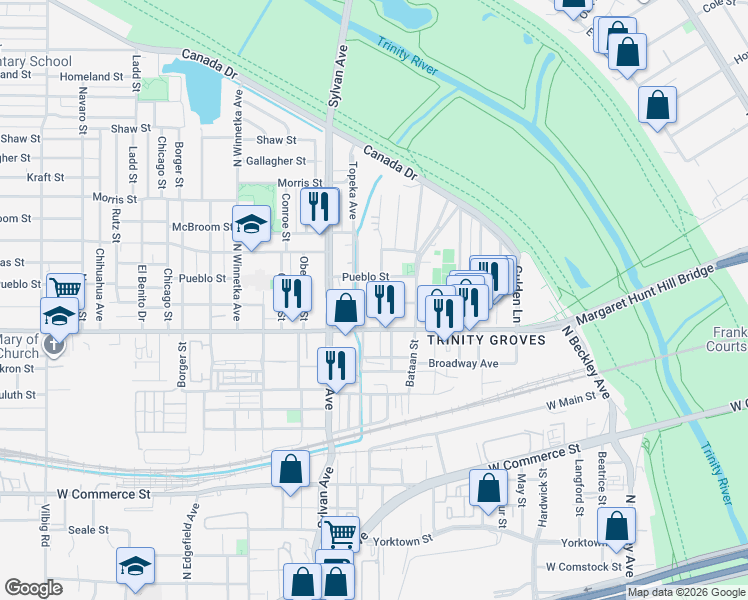 map of restaurants, bars, coffee shops, grocery stores, and more near 3023 Parvia Avenue in Dallas