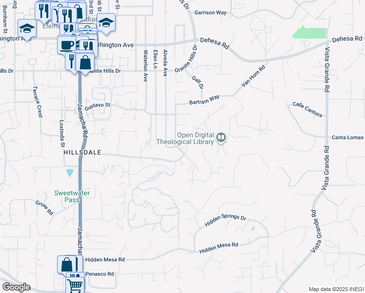 map of restaurants, bars, coffee shops, grocery stores, and more near 1678 Vista Del Valle Boulevard in El Cajon