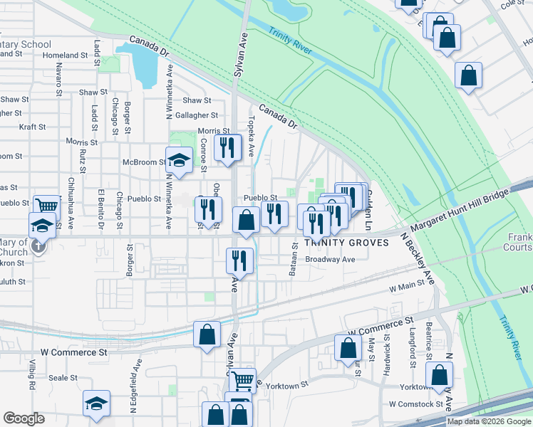 map of restaurants, bars, coffee shops, grocery stores, and more near 3023 Parvia Avenue in Dallas