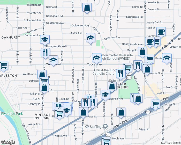 map of restaurants, bars, coffee shops, grocery stores, and more near in Fort Worth
