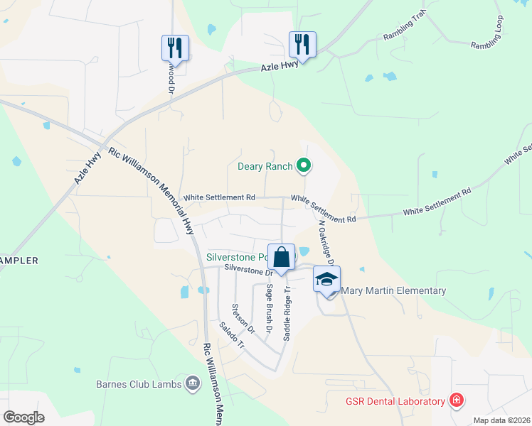 map of restaurants, bars, coffee shops, grocery stores, and more near 1629 Sandle Wood Drive in Weatherford