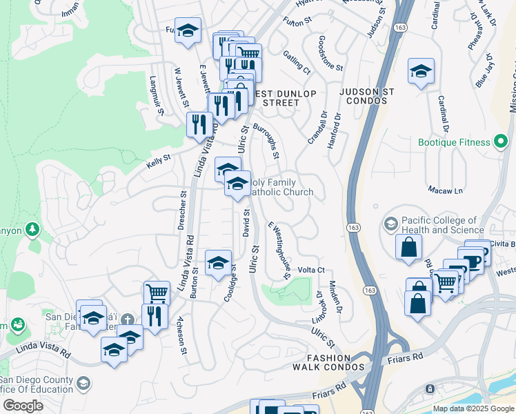 map of restaurants, bars, coffee shops, grocery stores, and more near 1948 Westinghouse Street in San Diego