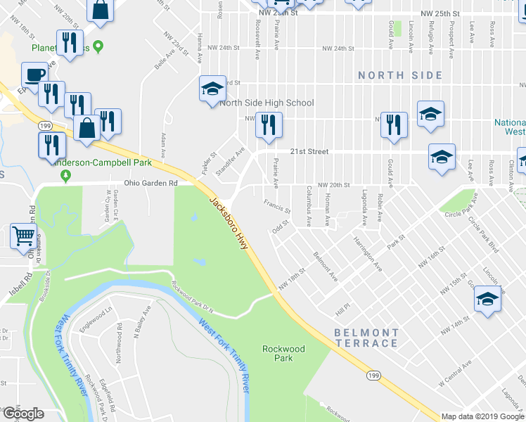 map of restaurants, bars, coffee shops, grocery stores, and more near 1800 Lagonda Avenue in Fort Worth