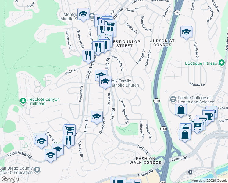 map of restaurants, bars, coffee shops, grocery stores, and more near 1948 Westinghouse Street in San Diego
