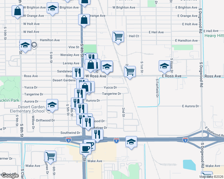 map of restaurants, bars, coffee shops, grocery stores, and more near 274 Tangerine Drive in El Centro