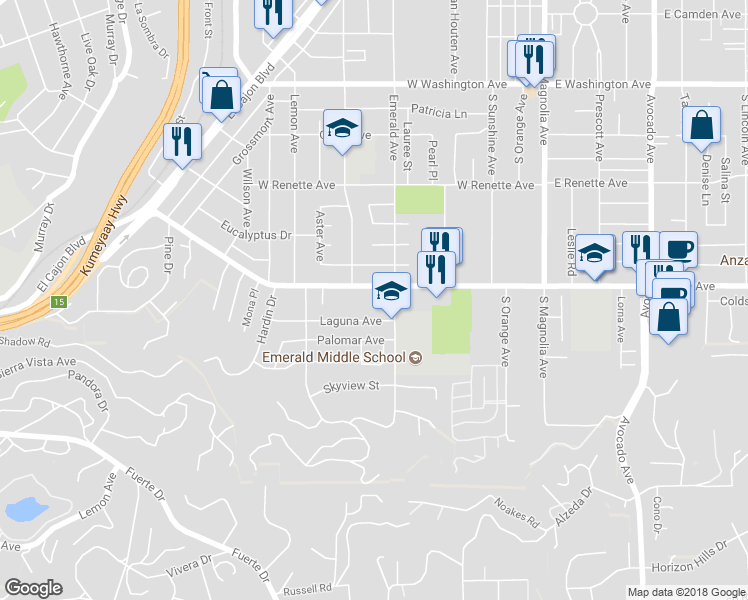 map of restaurants, bars, coffee shops, grocery stores, and more near 653 West Chase Avenue in El Cajon