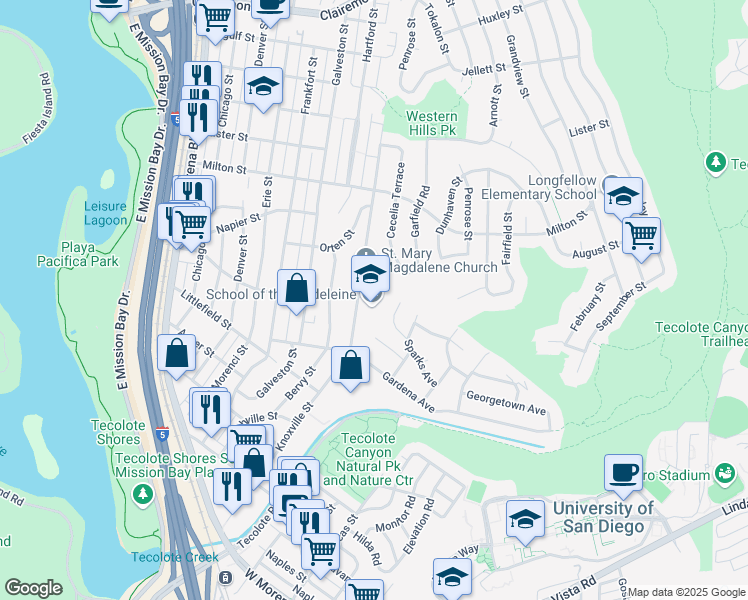 map of restaurants, bars, coffee shops, grocery stores, and more near 1875 Illion St in San Diego