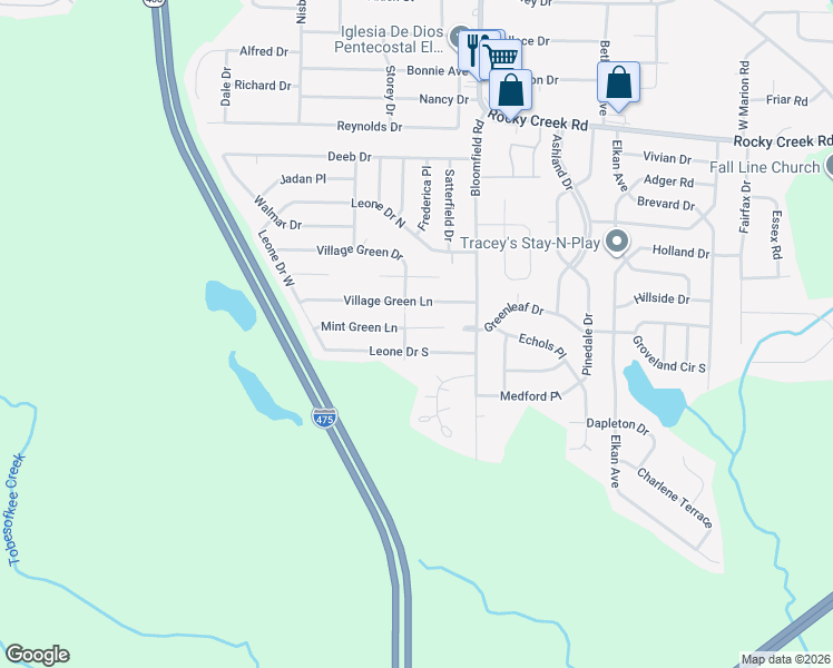 map of restaurants, bars, coffee shops, grocery stores, and more near 5984 Village Green Drive in Macon