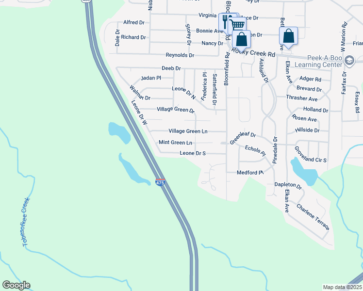 map of restaurants, bars, coffee shops, grocery stores, and more near 2701-2799 Leone Drive South in Macon