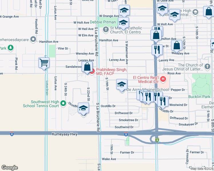 map of restaurants, bars, coffee shops, grocery stores, and more near South 19th Street in El Centro