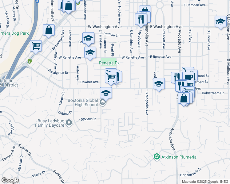 map of restaurants, bars, coffee shops, grocery stores, and more near 411 West Chase Avenue in El Cajon