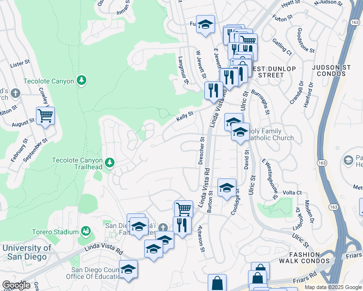 map of restaurants, bars, coffee shops, grocery stores, and more near 6711 South Elman Street in San Diego