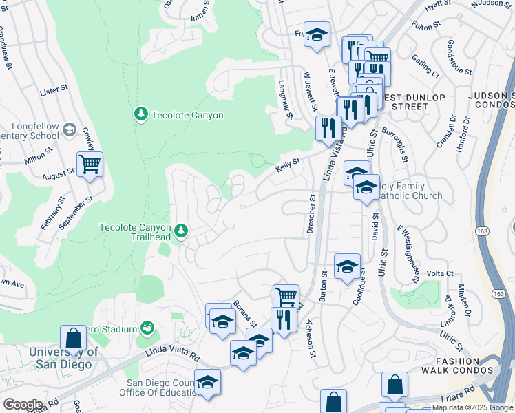 map of restaurants, bars, coffee shops, grocery stores, and more near 6545 Tait Street in San Diego