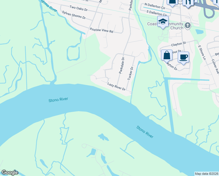 map of restaurants, bars, coffee shops, grocery stores, and more near 2309 Lazy River Drive in Charleston