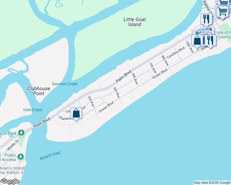 map of restaurants, bars, coffee shops, grocery stores, and more near in Isle of Palms