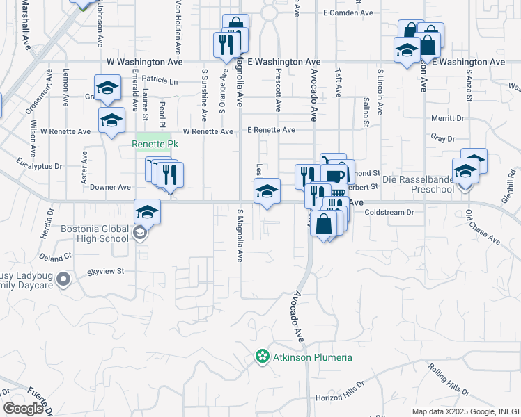 map of restaurants, bars, coffee shops, grocery stores, and more near 191 East Chase Avenue in El Cajon