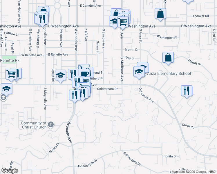 map of restaurants, bars, coffee shops, grocery stores, and more near 693 Coldstream Drive in El Cajon