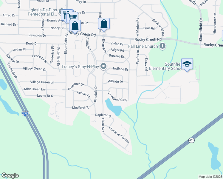 map of restaurants, bars, coffee shops, grocery stores, and more near 2480 Groveland Circle North in Macon
