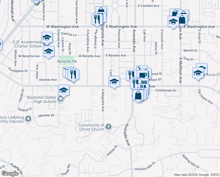 map of restaurants, bars, coffee shops, grocery stores, and more near 109 East Chase Avenue in El Cajon