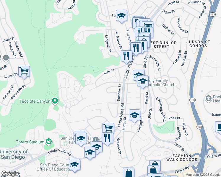 map of restaurants, bars, coffee shops, grocery stores, and more near 6749 South Elman Street in San Diego