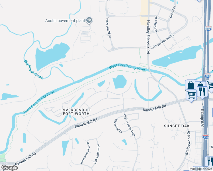 map of restaurants, bars, coffee shops, grocery stores, and more near 6101 Forest River Drive in Fort Worth