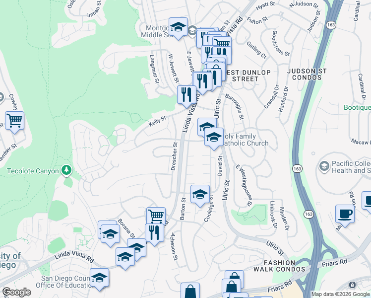 map of restaurants, bars, coffee shops, grocery stores, and more near 1922 Burton Street in San Diego